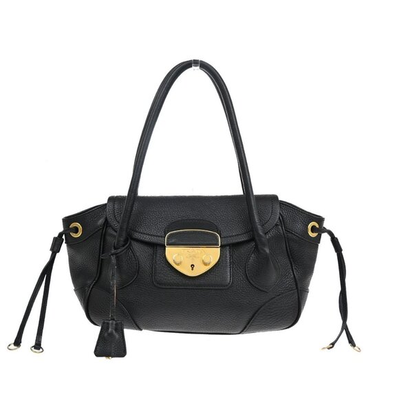 PRADA Logo Tessuto Shoulder Hand Bag Leather Black GHW 76EF401 - Picture 1 of 16